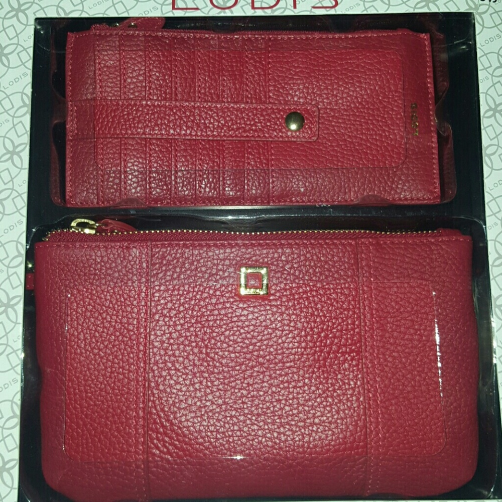 Lodis red Italian Leather wristlet wallet combo